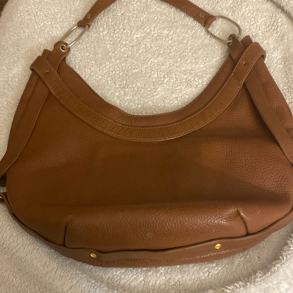 Original Juicy Brown Leather Shoulder Bag with Gold Detail and adorable interior